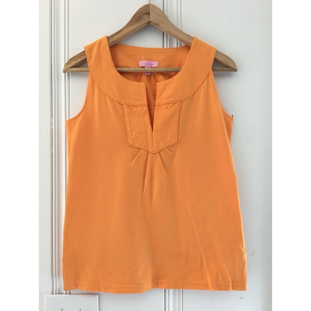 Lilly‎ Pulitzer Orange Sleeveless Top XS Cotton Embroidered Neck Preppy Summer